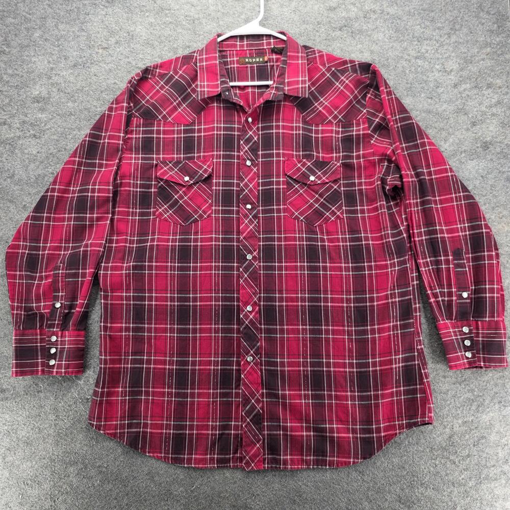 Roper Shirt Mens 2XL Red Black Plaid Western Pearl Snap Long Sleeve Cowboy Rodeo